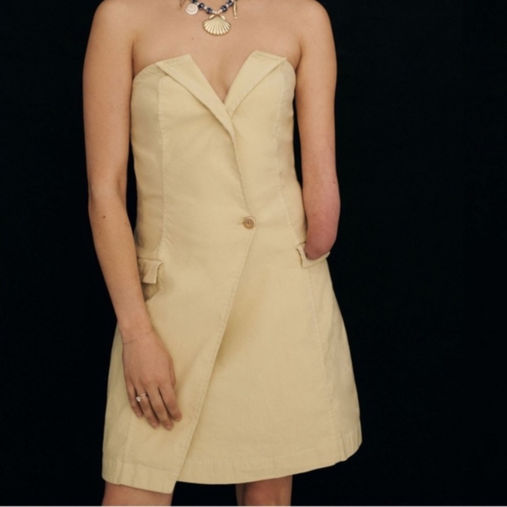 NWT MAEVE Anthropologie Strapless Yellow Cream Dress Size 6